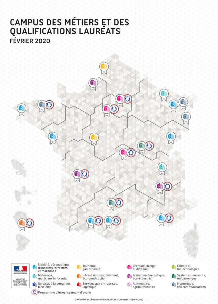 Campus des métiers et des qualifications : les 23 premiers lauréats Source : education.gouv.fr 